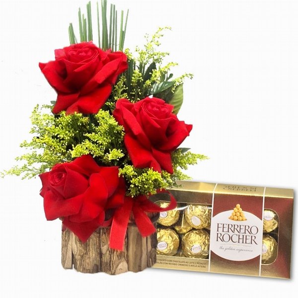 03 Rosas vermelhas + Ferrero Rocher