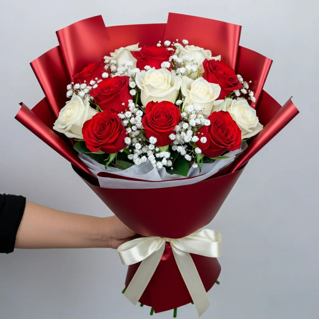 Ramalhete 05 rosas vermelhas + 05 rosas brancas
